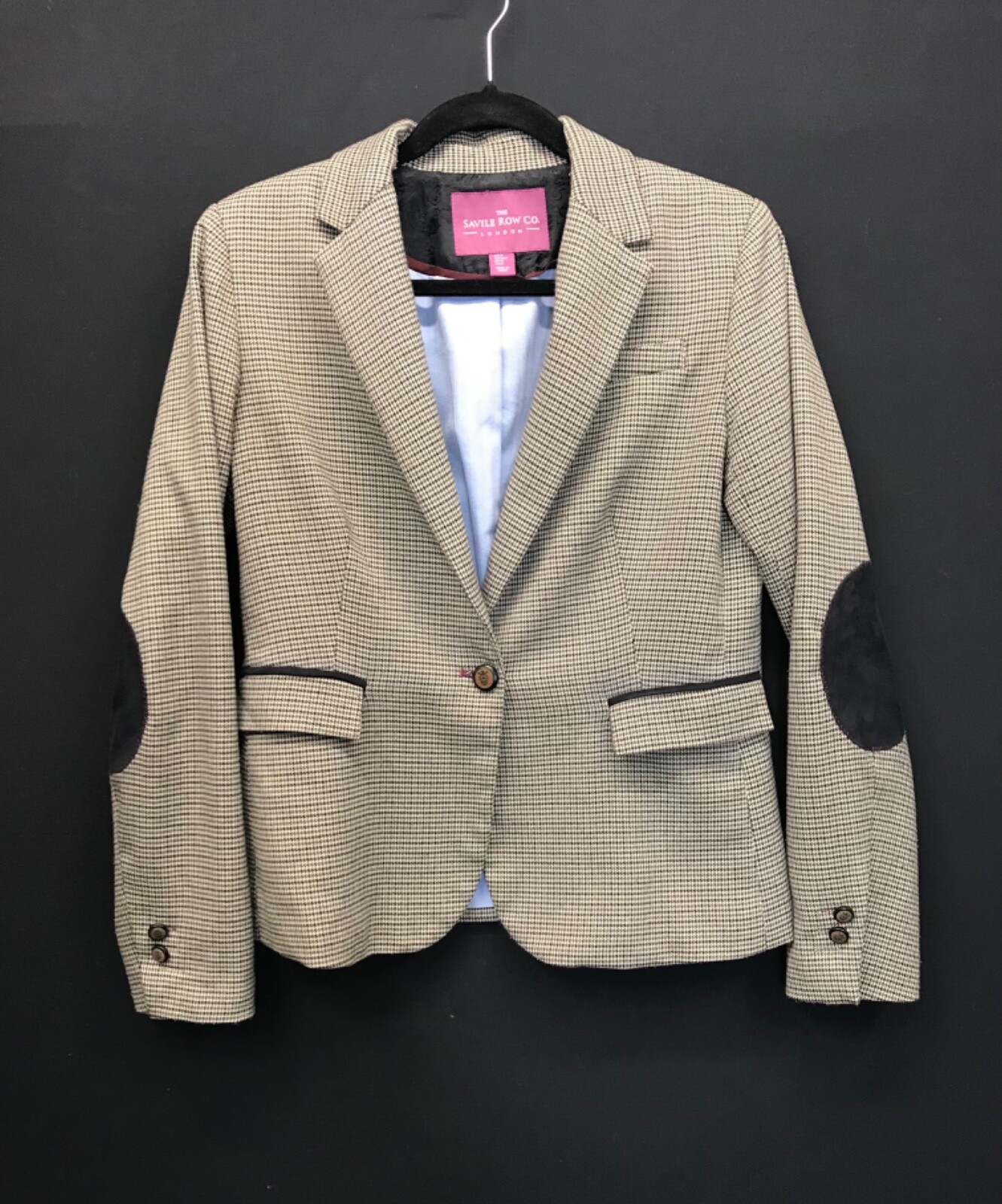 FILA Blazer Savile Row Co pied de poule donna taglia M toppe gomito giacca preppy
