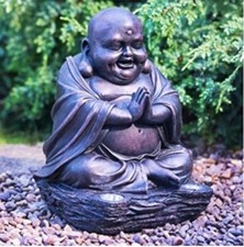 Happy Buddha with Solar Light Garden Decor Bronze Effect, 30cm For Outdoor