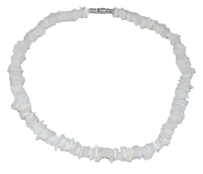 Tiger Smile Real Chips Puka Shell Necklace 18'' White