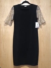 Lularoe Julia Dress Medium Black With Tan Lace Sleeves Pencil Dress