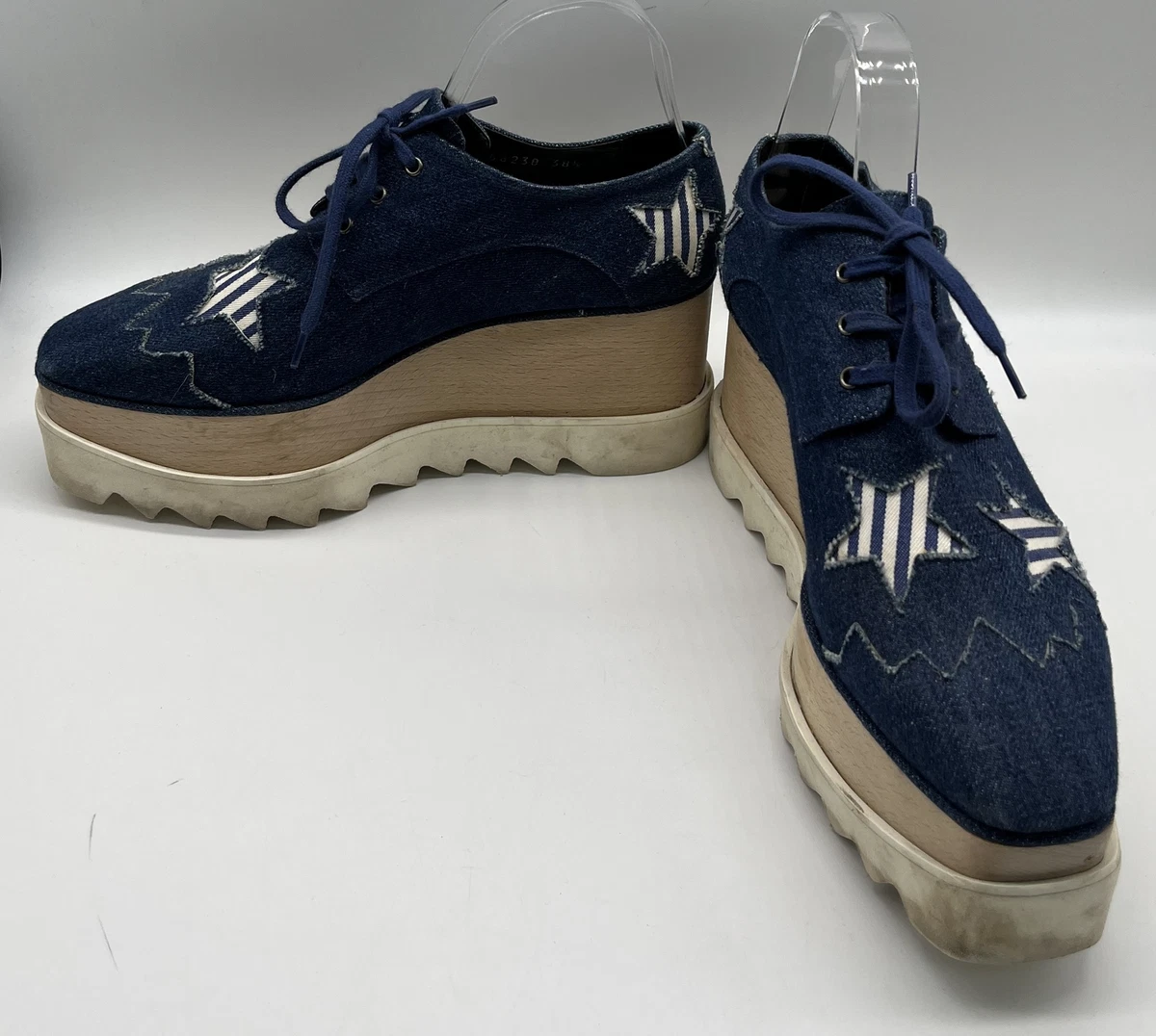 Stella McCartney Denim Elyse Stripe Star Platform Oxford Sneaker sz 38.5