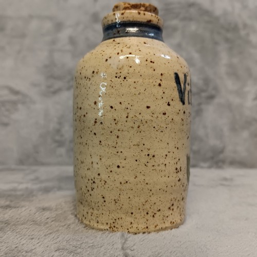 Studio Art Pottery Speckled Small Vitamin Jar Bottle Cork Artist Signed Unknown - Picture 2 of 11