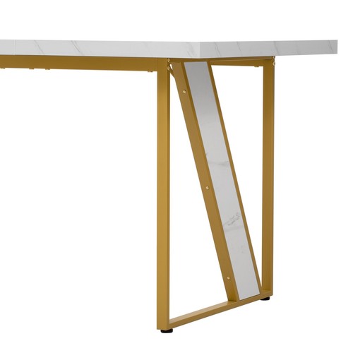 Esstisch 160x80cm Rechteckiger Marmormuster Küchentisch für 4-6 Personen Gold - Bild 11 von 13