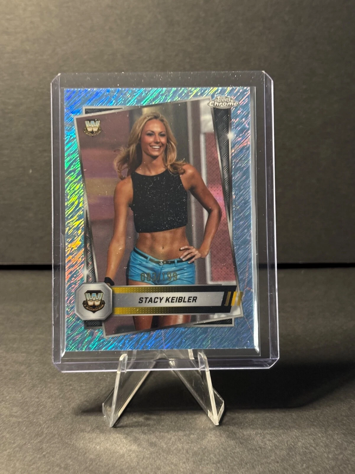 2025 Topps Chrome WWE Stacy Keibler Aqua Shimmer Refractor #83/199 Color Match