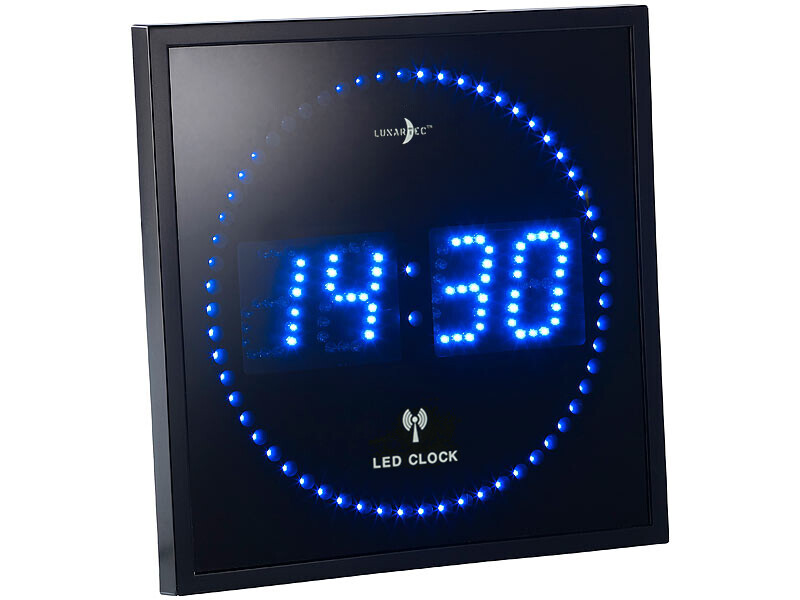 Horloge digitale murale Lunartec au design contemporain 170 LED bleues