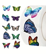 500 pcs Sticker Seals Roll Butterfly Theme Designs Semi Gloss Self Adhesive NEW