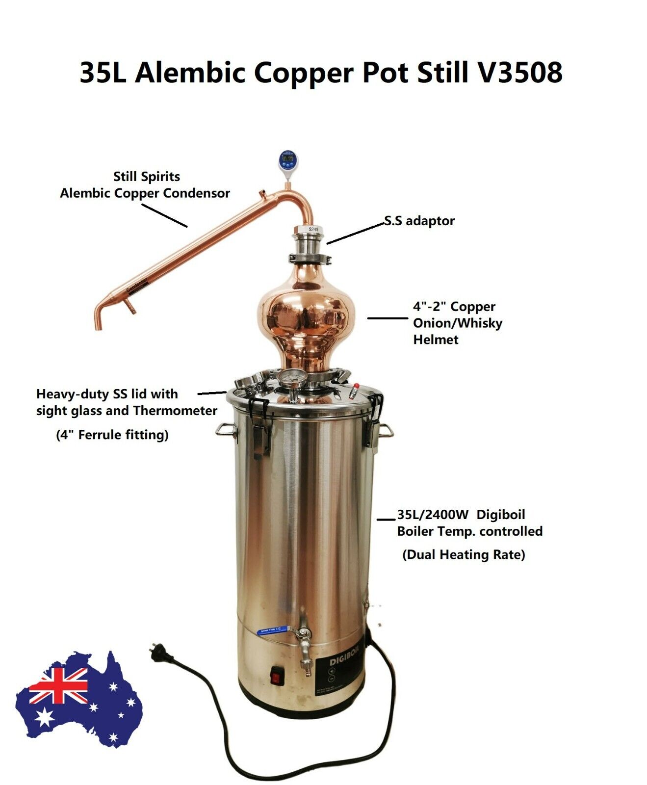 StillMate 35L Copper Pot still Kit V3508 Make Whisky Bourbon with Copper Onion