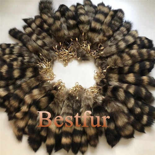 100Pcs/lot- Real Raccoon Fur Tail Car Phone Bag Pendant Cosplay Toy Gift Tassels - Picture 3 of 4