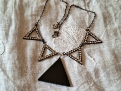 Statement Necklace with Black Obsidian Pendant, Geometric