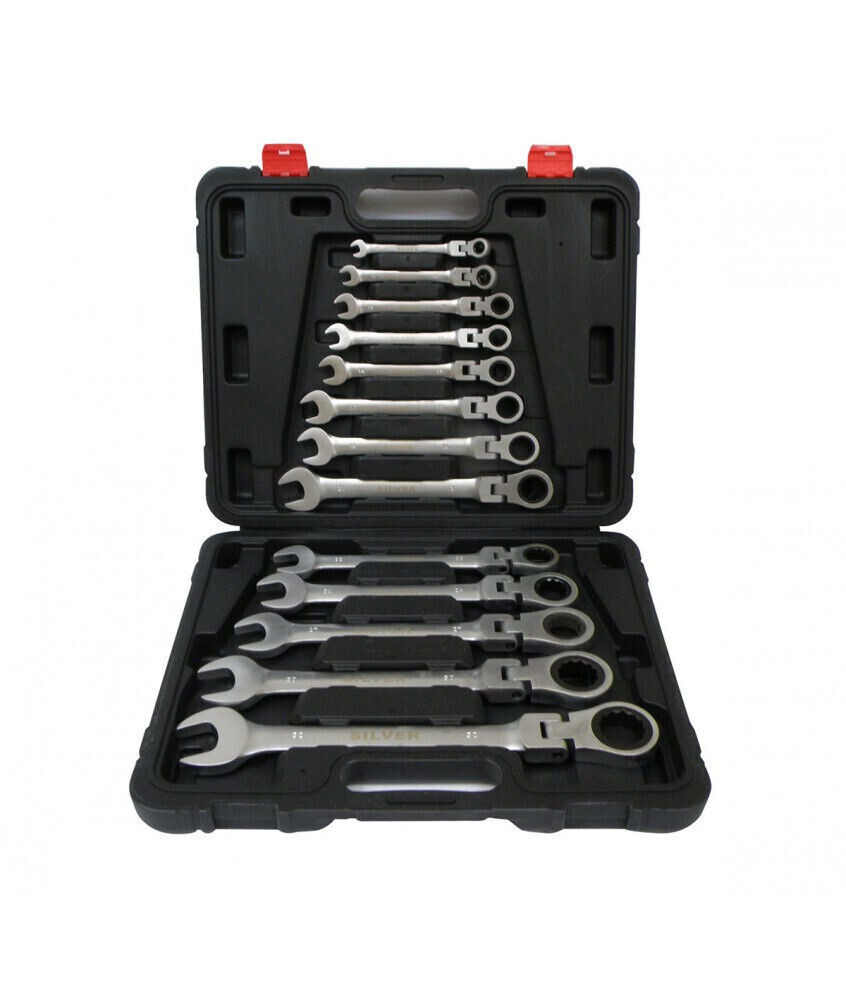 Chiavi combinate a cricchetto con snodo/snodabili set 13 pz 8-32mm in valigetta