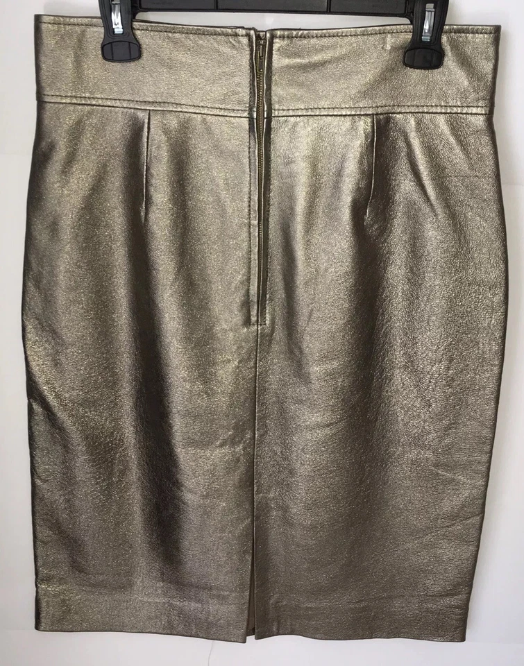 Falda Vintage SPIEGEL Dos Bolsillos 100% Cuero Dorado Completamente Forrada Talla 12 Foto 4 de 4