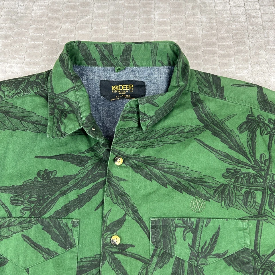 10.Deep Mens XL Green Mary Jane Short Sleeve Button Down 100% Cotton Shirt - Image 3 of 4