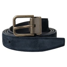 DOLCE & GABBANA Belt Blue Suede Leather Gold Metal Buckle s.105cm / 42in 400usd