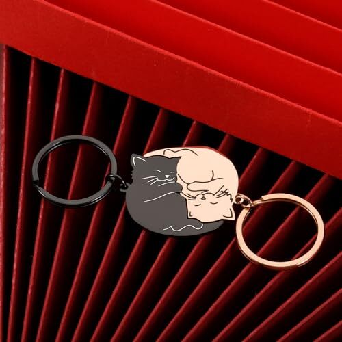 Couple Gift Cute Keychain for Boyfriend Girlfriend Christmas Black+rose Gold - Picture 5 of 7