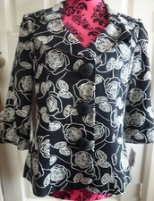 Bnwt Ladies Black Ewm Floral Embroidered Lined Blazer Size 10 Rrp £45