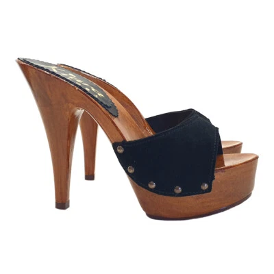 Mule Italien en Daim Noir Talon 13 CM - K9001 CAM NERO - Photo 1/4
