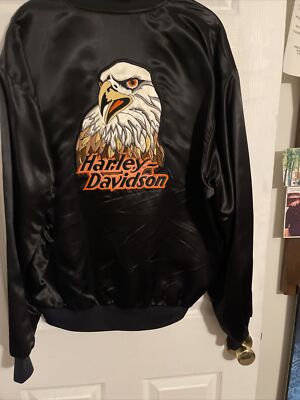 Vintage Harley Davidson Eagle Biker Motorcycle Satin Jacket Size L #OC 457