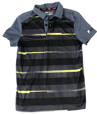 FILA Sport Kids Boys Live in Motion Gray/Multi Striped Polo Shirt Medium (10-12)
