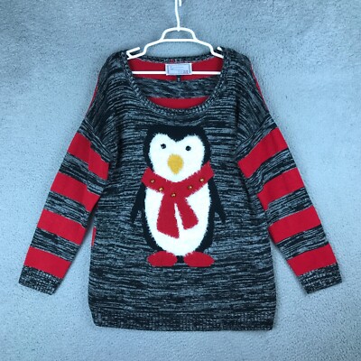 with love derek christmas dress Penguin Long Sleeve Gray Knit Holiday Ugly Sweater 3X Christmas sweater