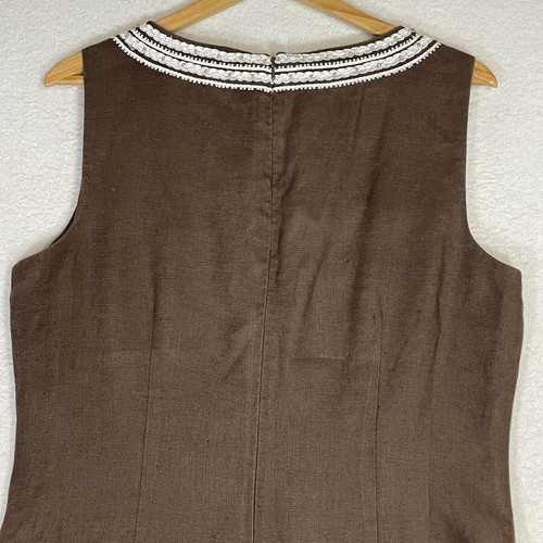 Talbots Linen Sleeveless Sheath Dress Embroidered Split Neck Size 14 Slit Side - Picture 11 of 12