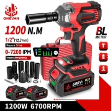 18V Cordless Impact Wrench Gun 1/2" 1200Nm High Torque Driver 2 Batteries & Case