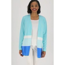 Denim and Co Reg Border Stripe Open Front Long Sleeve Cardigan Womens Small NEW