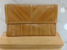 Vintage Tan Eel Skin Snap Flap Closure Multi Sectional Clutch No Strap 10" X 6