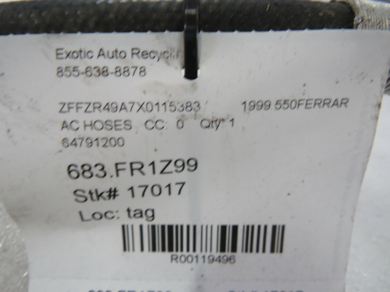 Ferrari 550, AC Hose From Evaporator To Pipe, Used, P/N 64791200