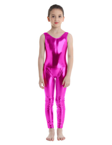 Mädchen Glänzend Ganzanzug Einteiler Overall Gymnastik Body Trikot Tanz Kostüm - Bild 53 von 190