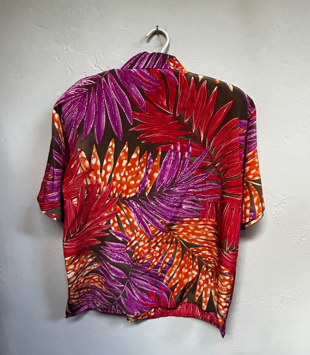 Vintage Liz Claiborne Womens Tropical Leaf Print Silk Shirt