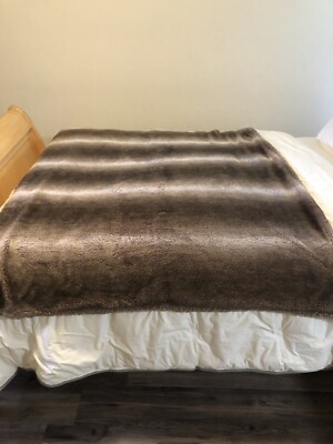 Pier Imports faux fur throw Blanket 60x50 in Brown Cream Stripes EUC 