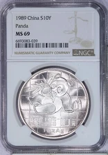 1989 China Silver Panda 10 Yuan S10Y NGC MS69