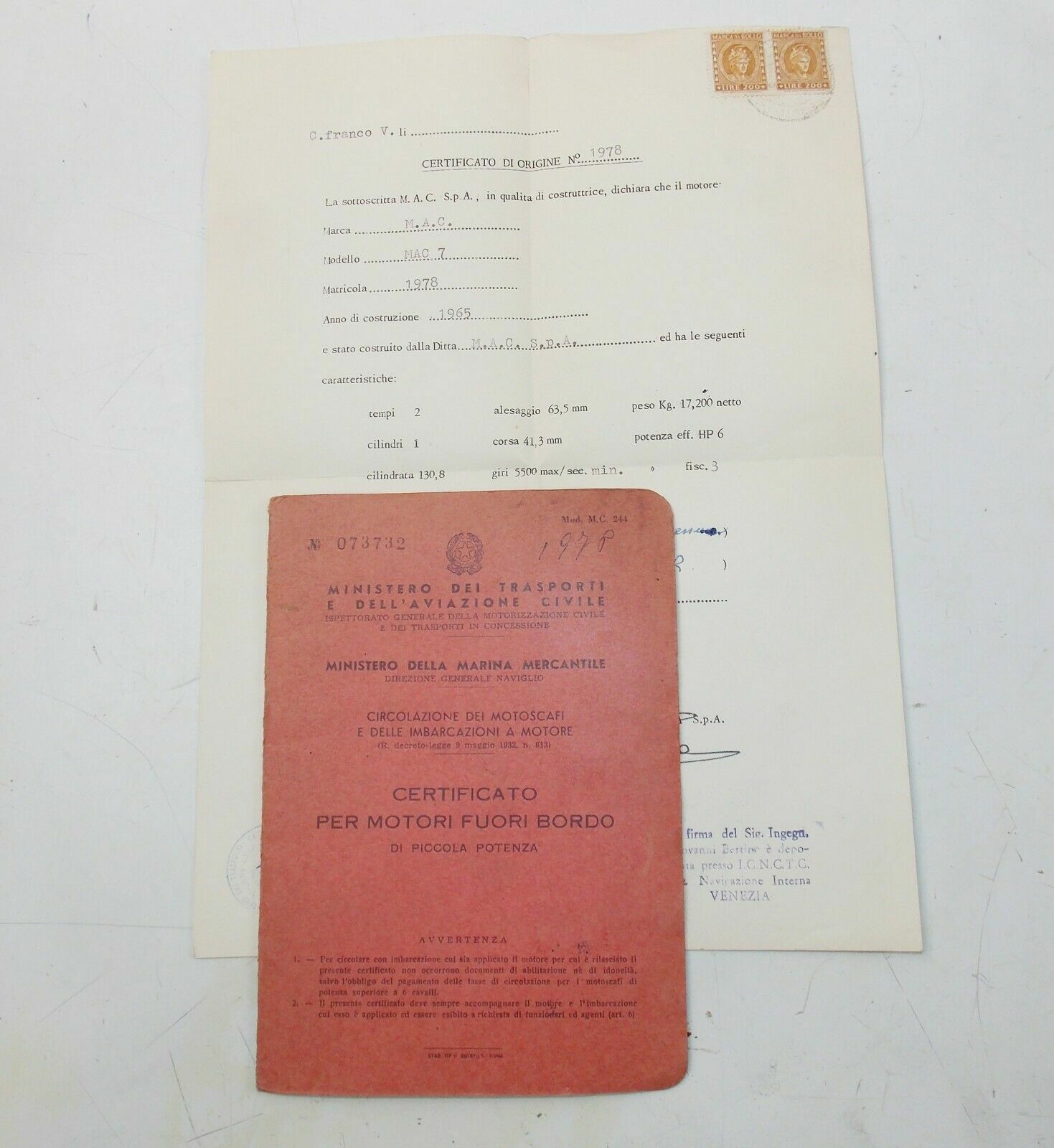 1965 MAC7 6HP 131cc BOAT MOTOR REGISTRATION BOOK+CERTIFICATE OF ORIGIN eBay