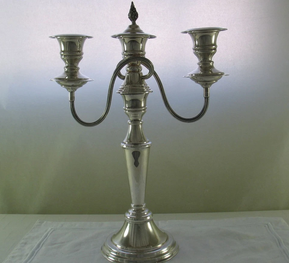 Candelabro de plata, 3 luces lisas 14 pulgadas Foto 2 de 4