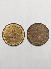 Lot of 2 1950D-1968G Germany 5 Pfennig KM#107 Brass-Clad