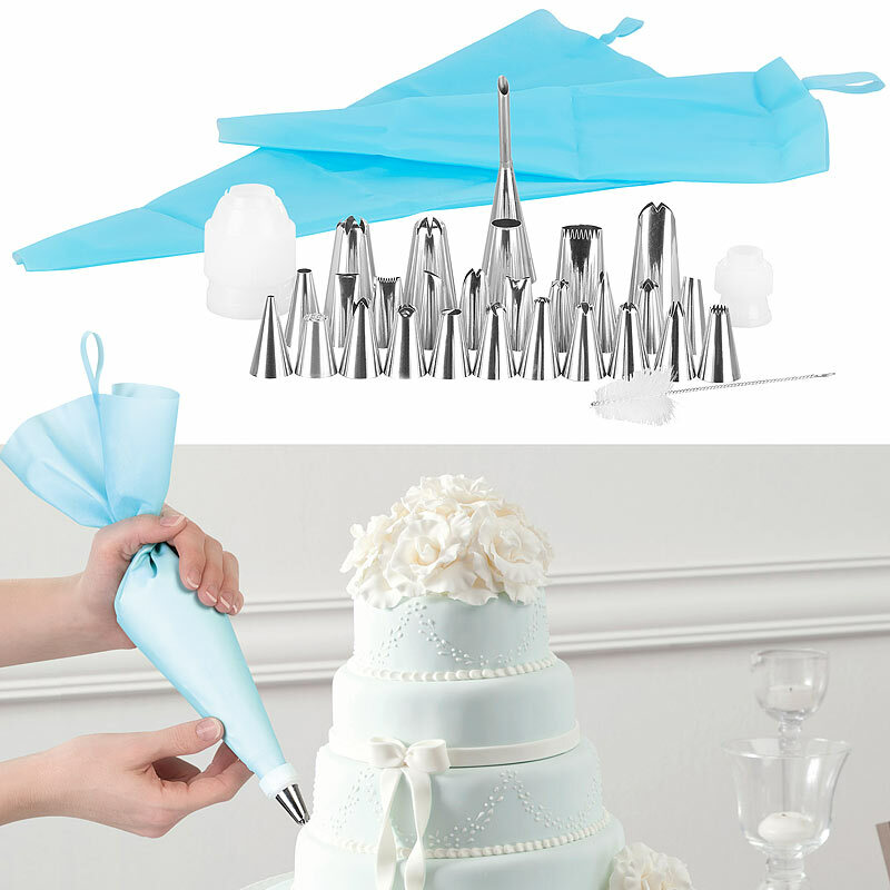 32-teiliges Spritzbeutel-Set in 2 Größen, mit 27 Edelstahl-Aufsätzen