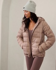 Athleta S SMALL Aire Puffer Jacket Hood Sands...