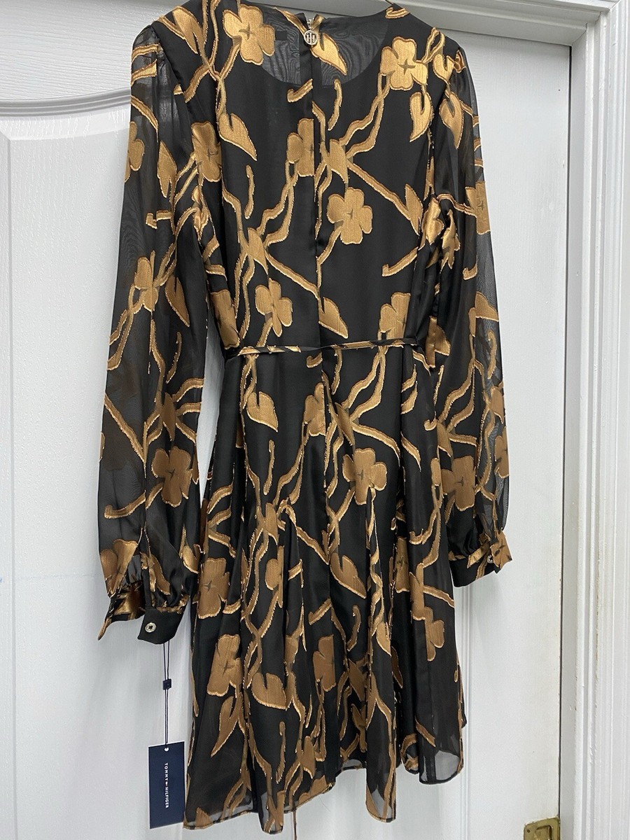 Tommy Hilfiger Chiffon Burnout Trapeze Dress Gold/black, 8 New With Tags,  $128 | eBay
