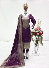 Classic Look Chinnon Silk Purple Salwar Kameez And Dupatta For Women  Girls