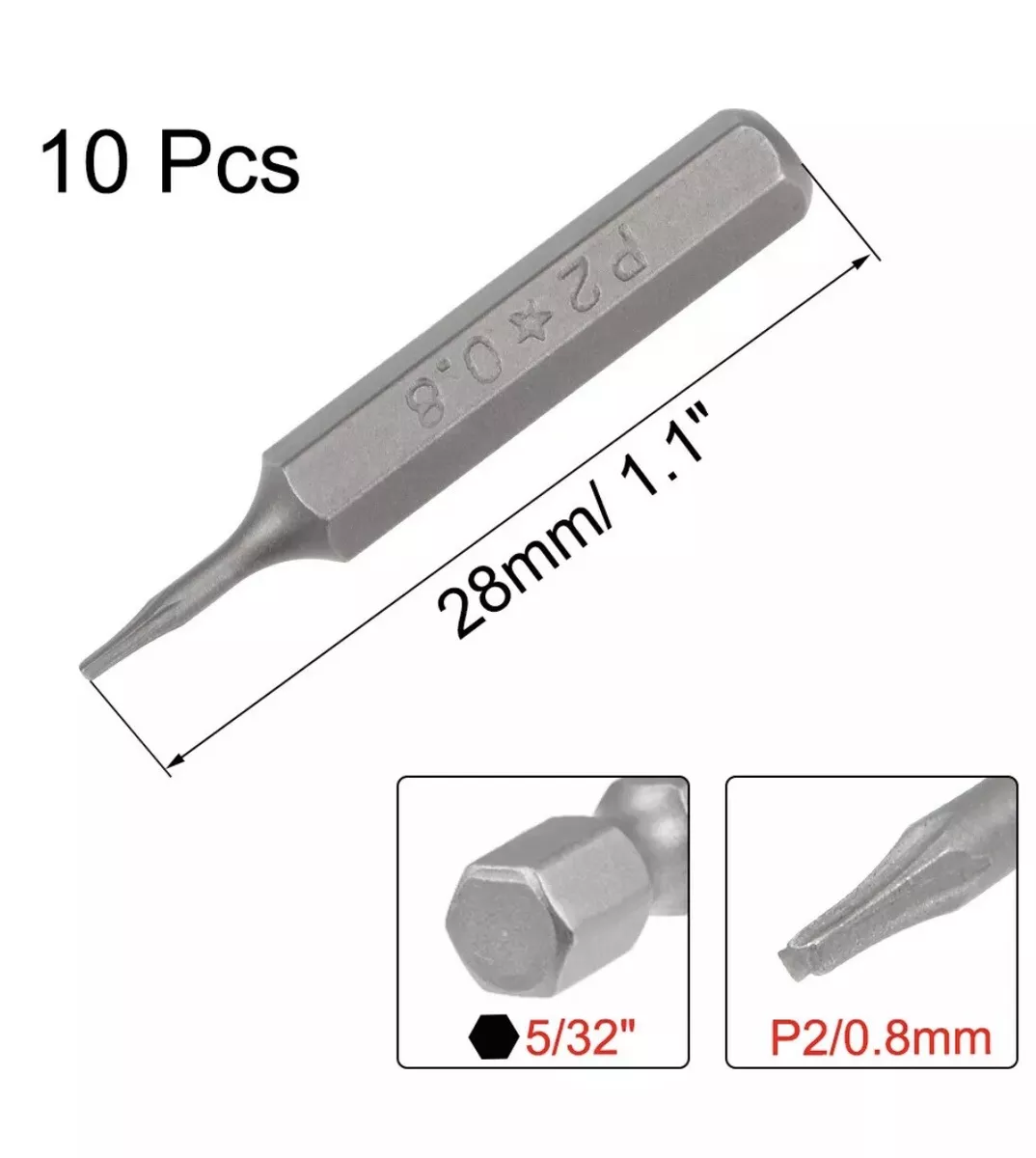 Screwdriver Micro Bits 10pc 5 32 Inch Hex 4mm Shank Star P2 0.8mm for iphone PL1