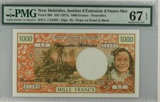 NEW HEBRIDES 1000 Francs 1975 P-20b PMG 67 EPQ . Superb Gem UNC