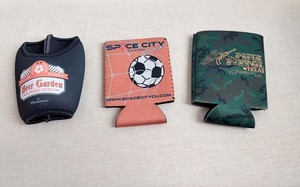 Set of three Texas drink coozies: Houston Dynamo, Space City, The Pink Pistol