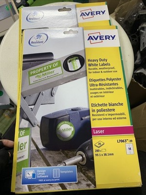 2x Avery Laser Schwerlast Etikett 99x38 mm 14 pro A4 Blatt weiß (Packung 280 Etiketten)
