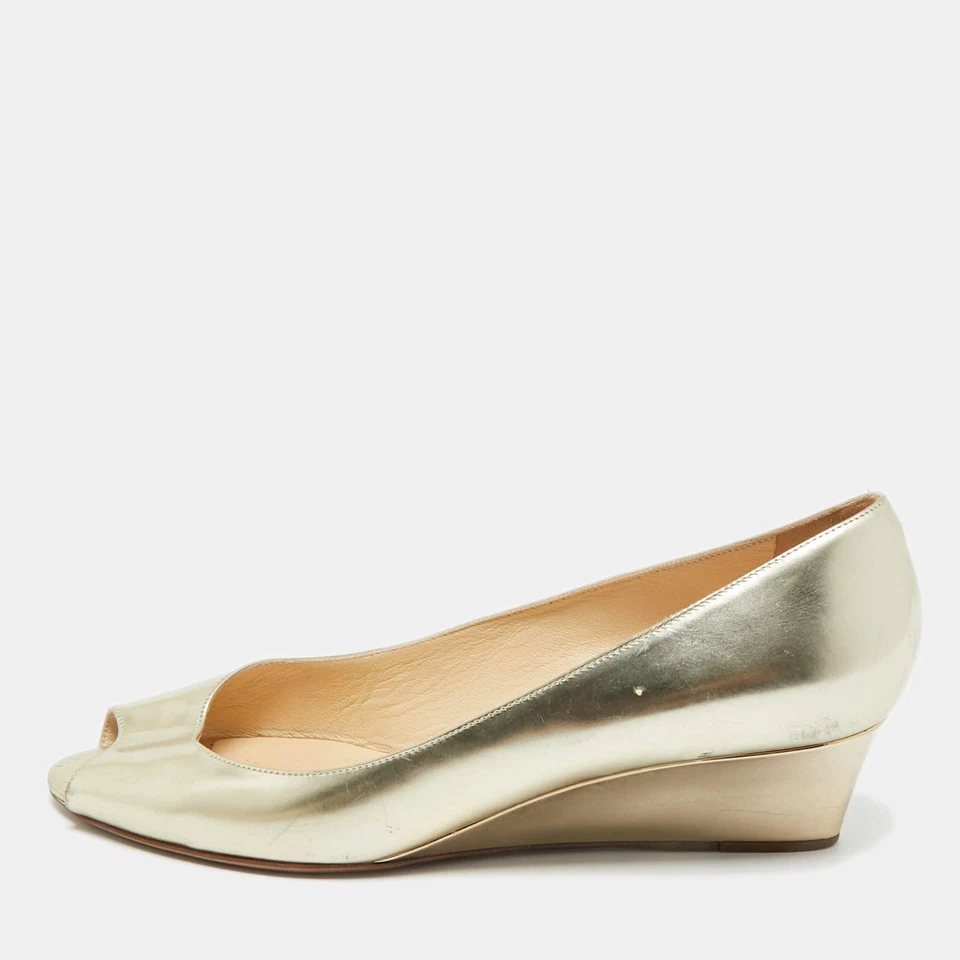 Escarpins compensés bout ouvert Jimmy Choo en cuir doré métallisé 39 - Photo 1/4