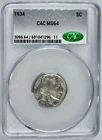 1934 P Buffalo Nickel CAC MS 64 Native American 5C CACG
