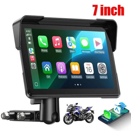 Motorcycle 7" GPS Navigator Wireless CarPlay Android Auto Dual Bluetooth Camera