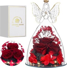 Mothers Day Rose Gifts Glass Angel Figurine with Three Roses Gifts, Preserved