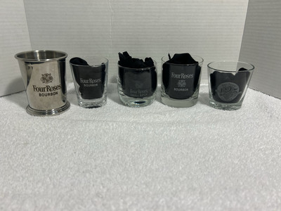 5 Different FOUR ROSES Bourbon Cocktail Lowball Rocks Glasses D1