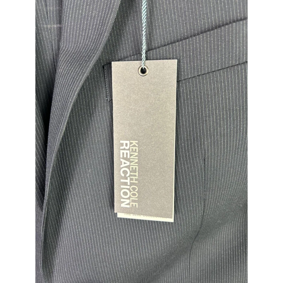 Kenneth Cole Reaction Mens 40R 33W Navy Pinstripe Suit Separates Jacket Pants - Image 4 of 4