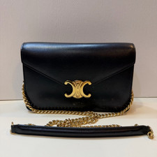 Celine Triomphe WOC Black Calfskin Gold Chain...